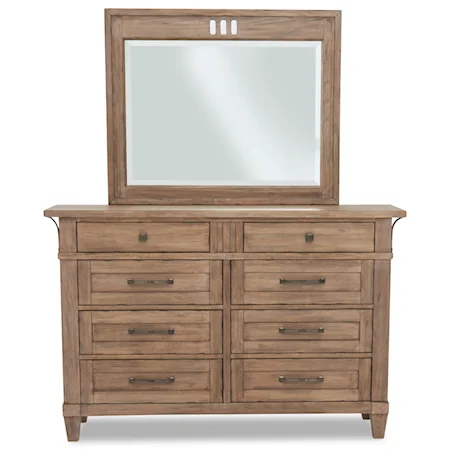 Relaxed Vintage 8 Drawer Dresser and Mirror Set